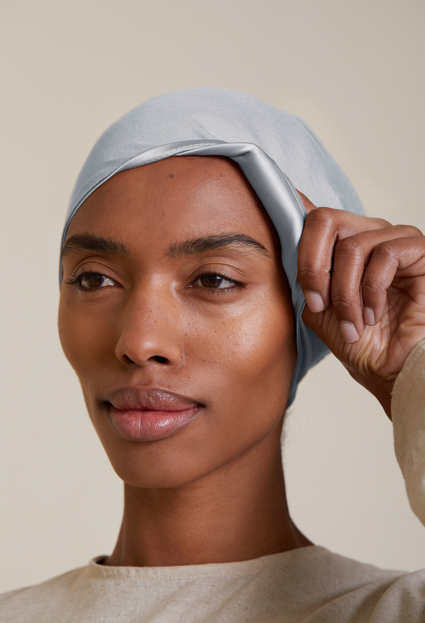 Satin-Lined Tie-Back underscarf (Bamboo) - light gray
