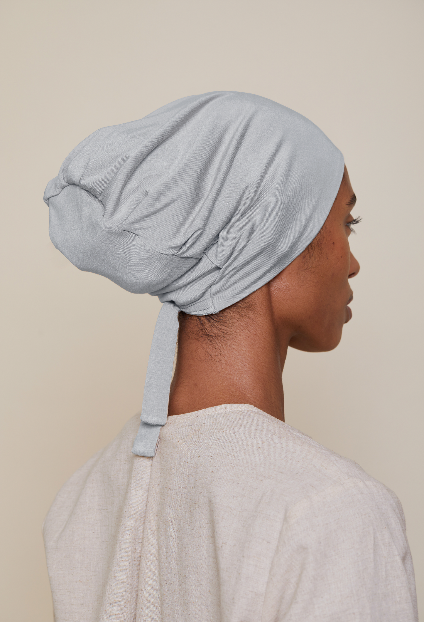 Satin-Lined Tie-Back underscarf (Bamboo) - light gray