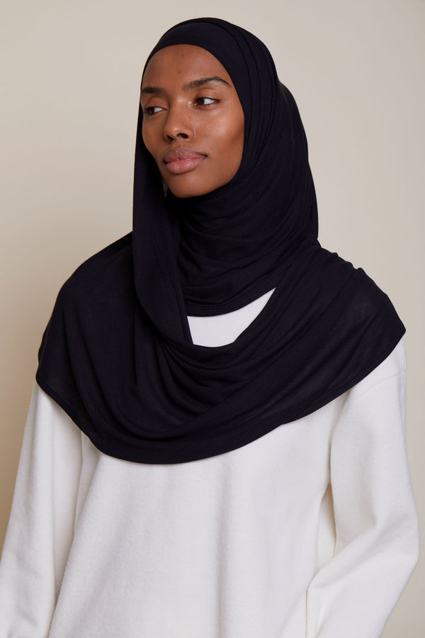 Instant Bamboo Ribbed Jersey Hijab - Black
