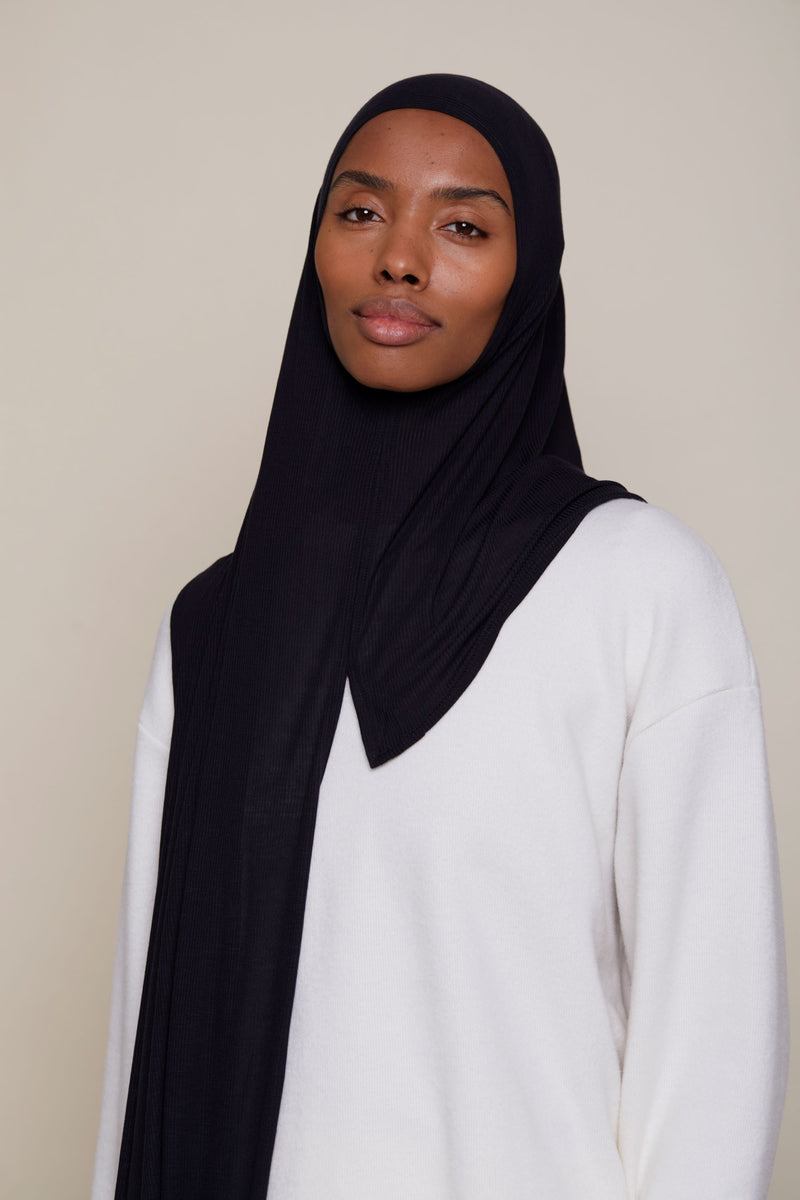Instant Bamboo Ribbed Jersey Hijab - Black