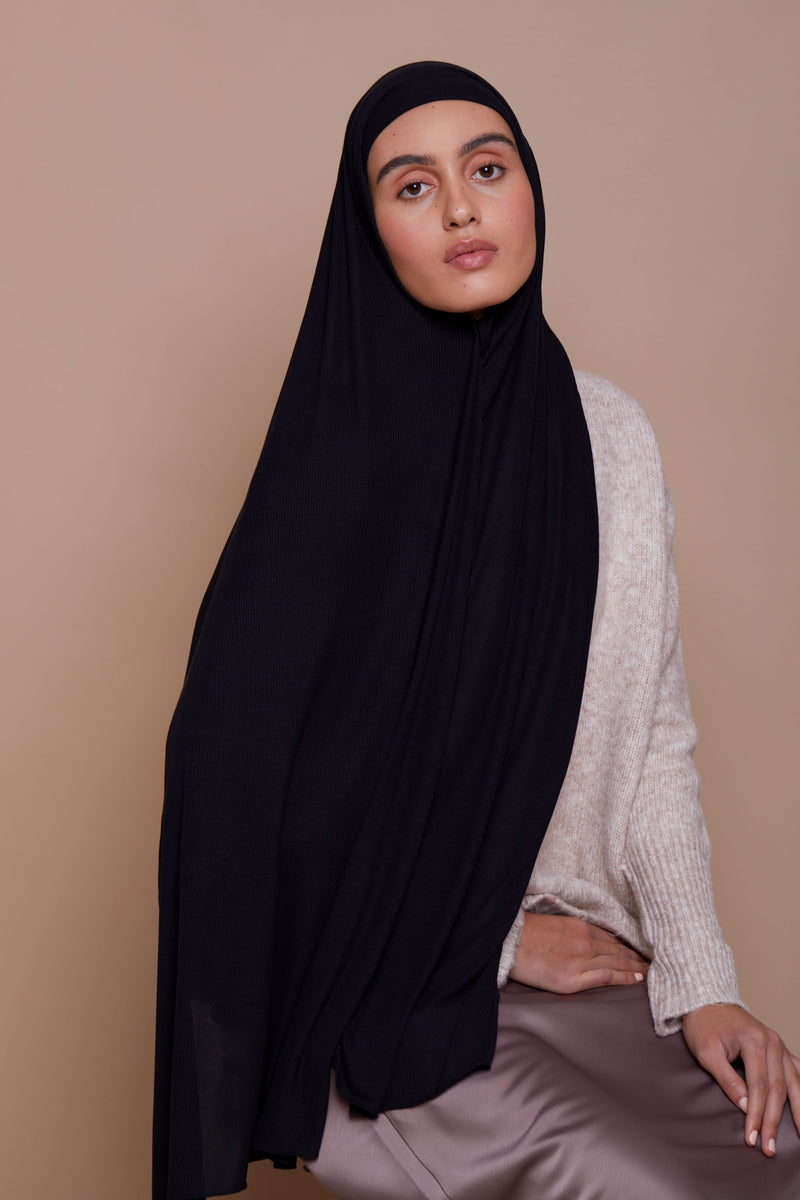 Instant Bamboo Ribbed Jersey Hijab - Black – Voile Chic - USA