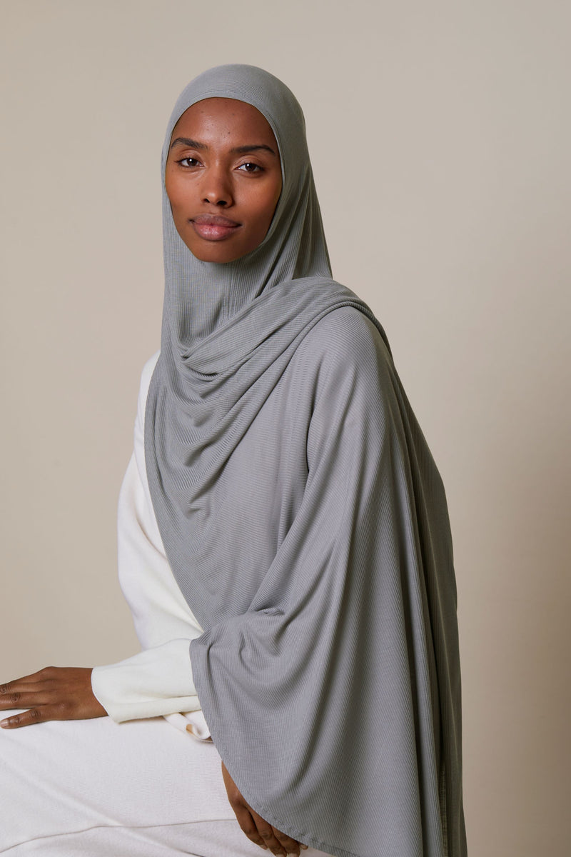 Instant Bamboo Ribbed Jersey Hijab - Grey – Voile Chic - USA