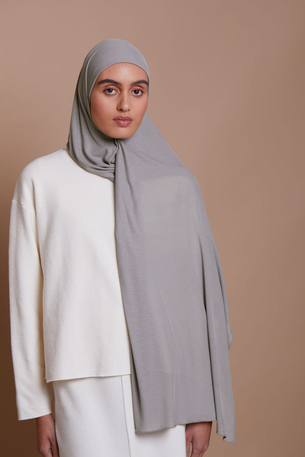 Bamboo Ribbed Jersey Hijab - Grey