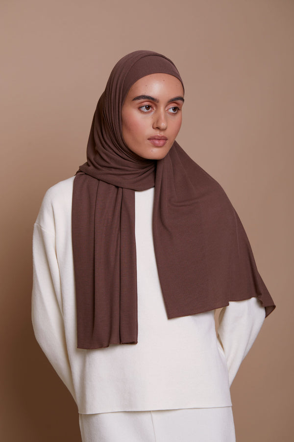 Bamboo Ribbed Jersey Hijab - Mocha Brown