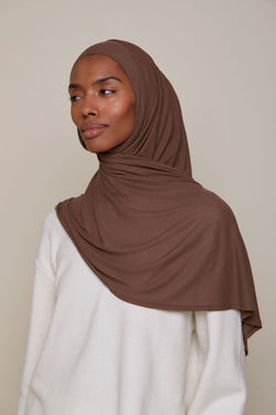 Instant Bamboo Ribbed Jersey Hijab - Mocha Brown