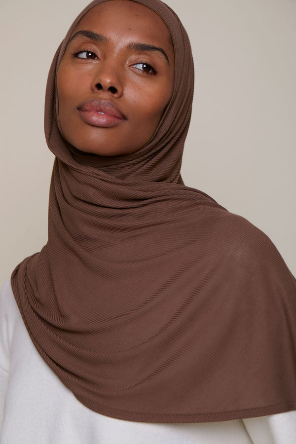 Instant Bamboo Ribbed Jersey Hijab - Mocha Brown