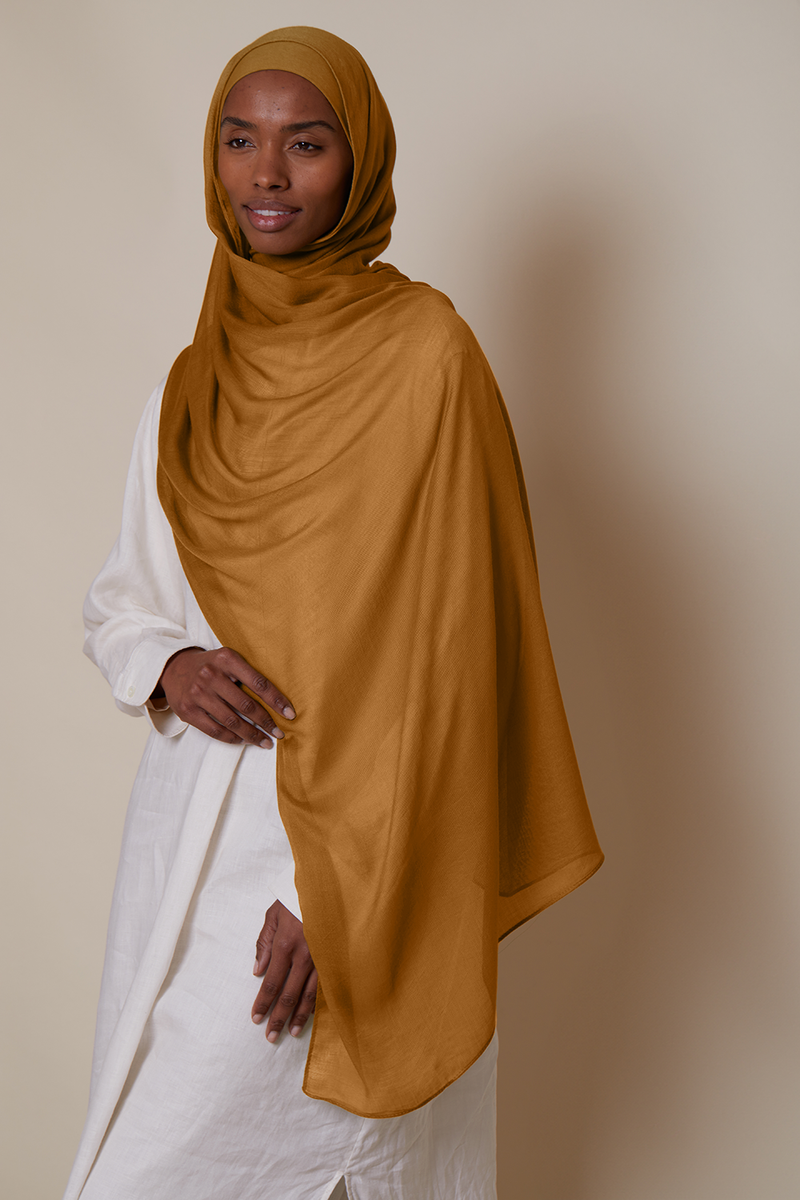 Breathable Modal Hijab Sets - Mustard Bronze