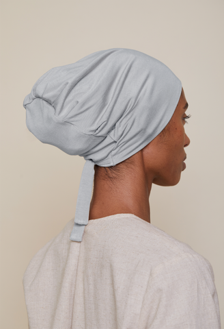 Satin-Lined Tie-Back underscarf (Bamboo) - light gray