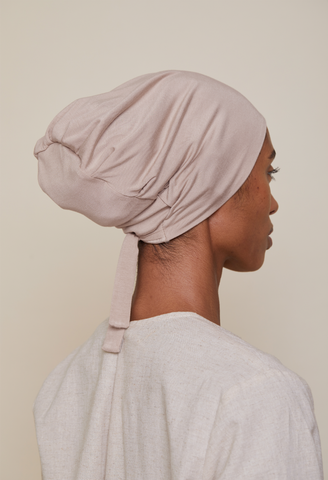 Satin-Lined Tie-Back underscarf (Bamboo) - Light Taupe