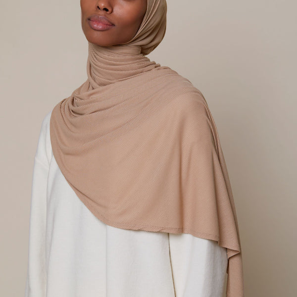 Instant Bamboo Ribbed Jersey Hijab - Warm Taupe – Voile Chic - USA