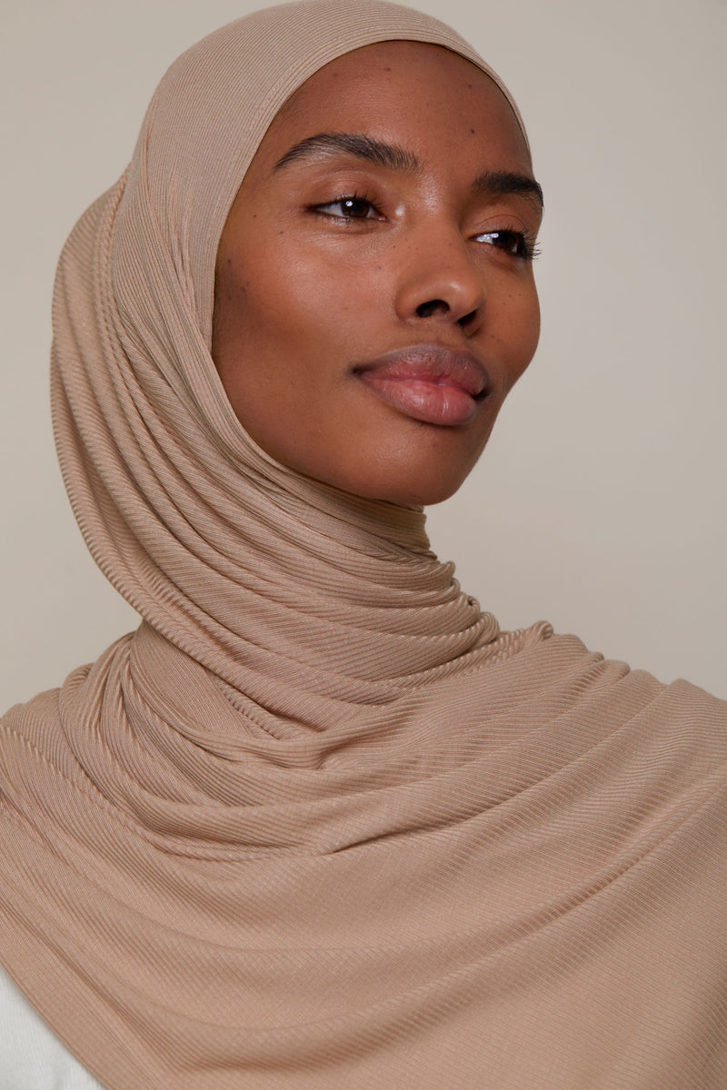 Instant Bamboo Ribbed Jersey Hijab - Warm Taupe