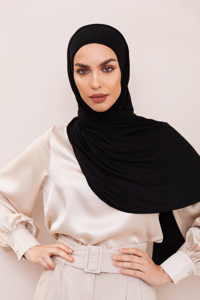 Premium Jersey Hijab - Black and White Striped - ShopperBoard