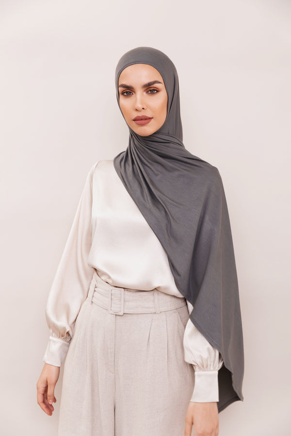 Instant Bamboo Ribbed Jersey Hijab - Grey – Voile Chic - Canada