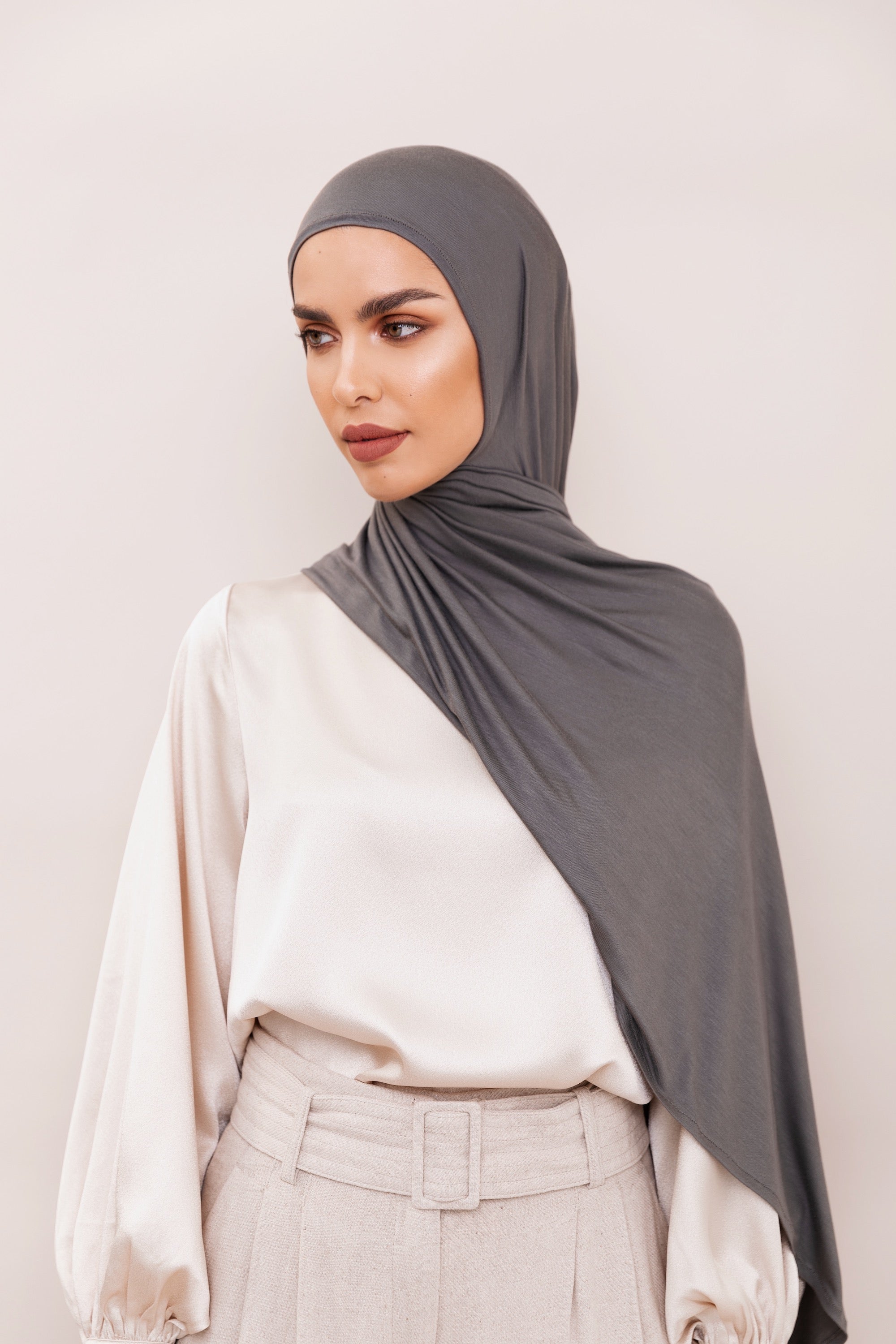 Charcoal Gray Instant Hijab VOILE CHIC Presewn Instant Jersey