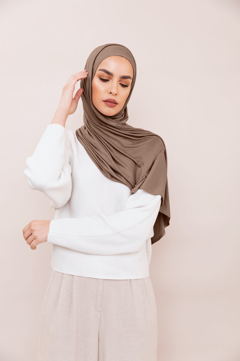Instant Premium Jersey Hijab - Mocha Mousse