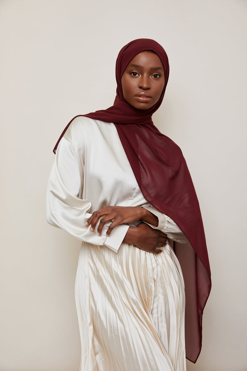 Deep Burgundy  Luxury Chiffon  Hijab | VOILE CHIC | Chiffon Hijab