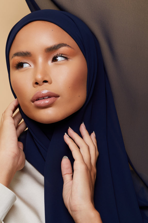 Small Luxury Chiffon Hijab - Navy Blue
