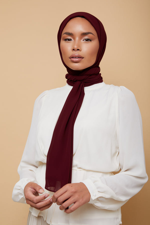 Small Luxury Chiffon Hijab - Deep Burgundy