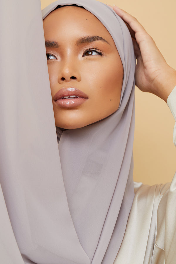 Small Luxury Chiffon Hijab - Warm Gray